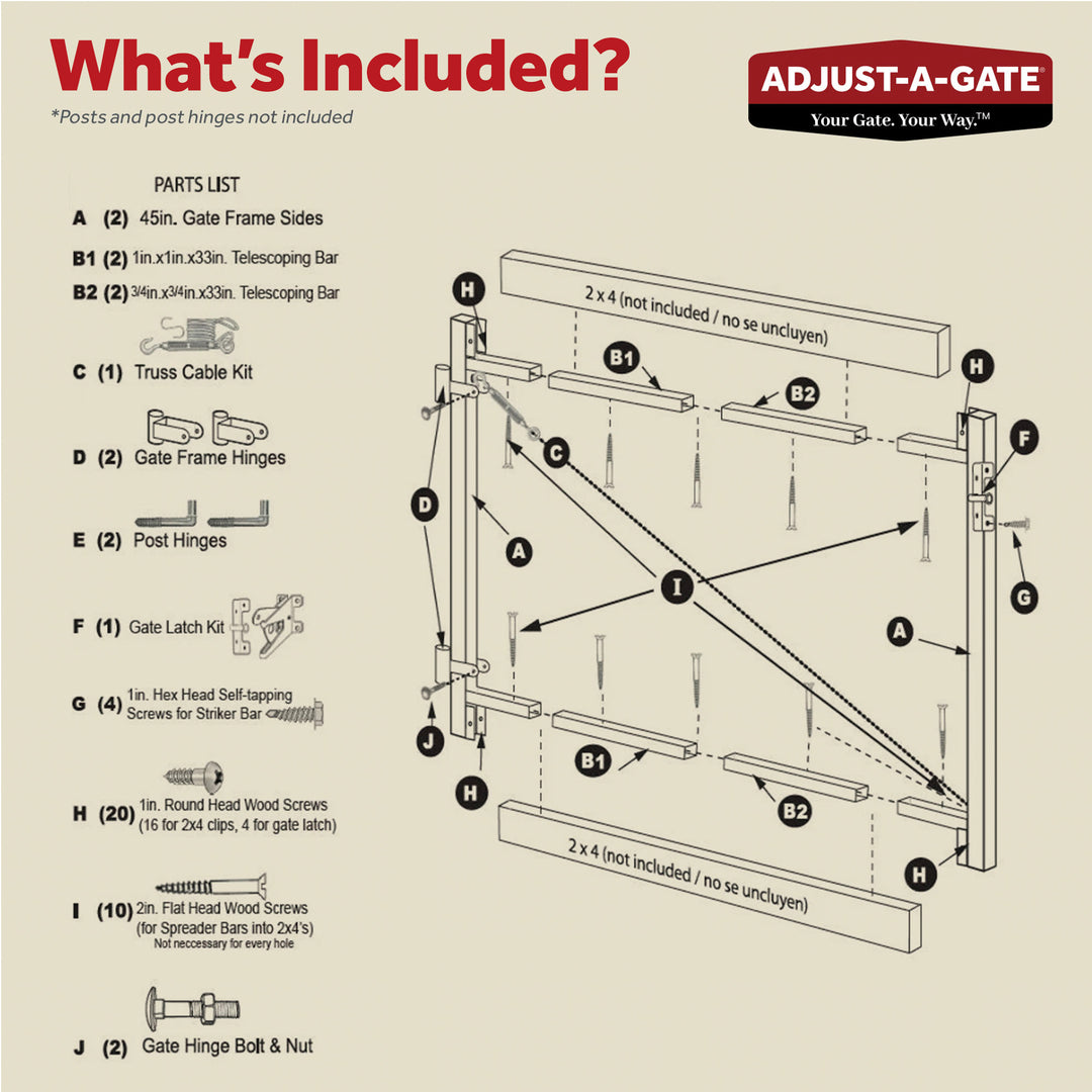 Adjust-A-Gate Steel Frame Gate Building Kit, 36"-72", Up To 6' High (Open Box)