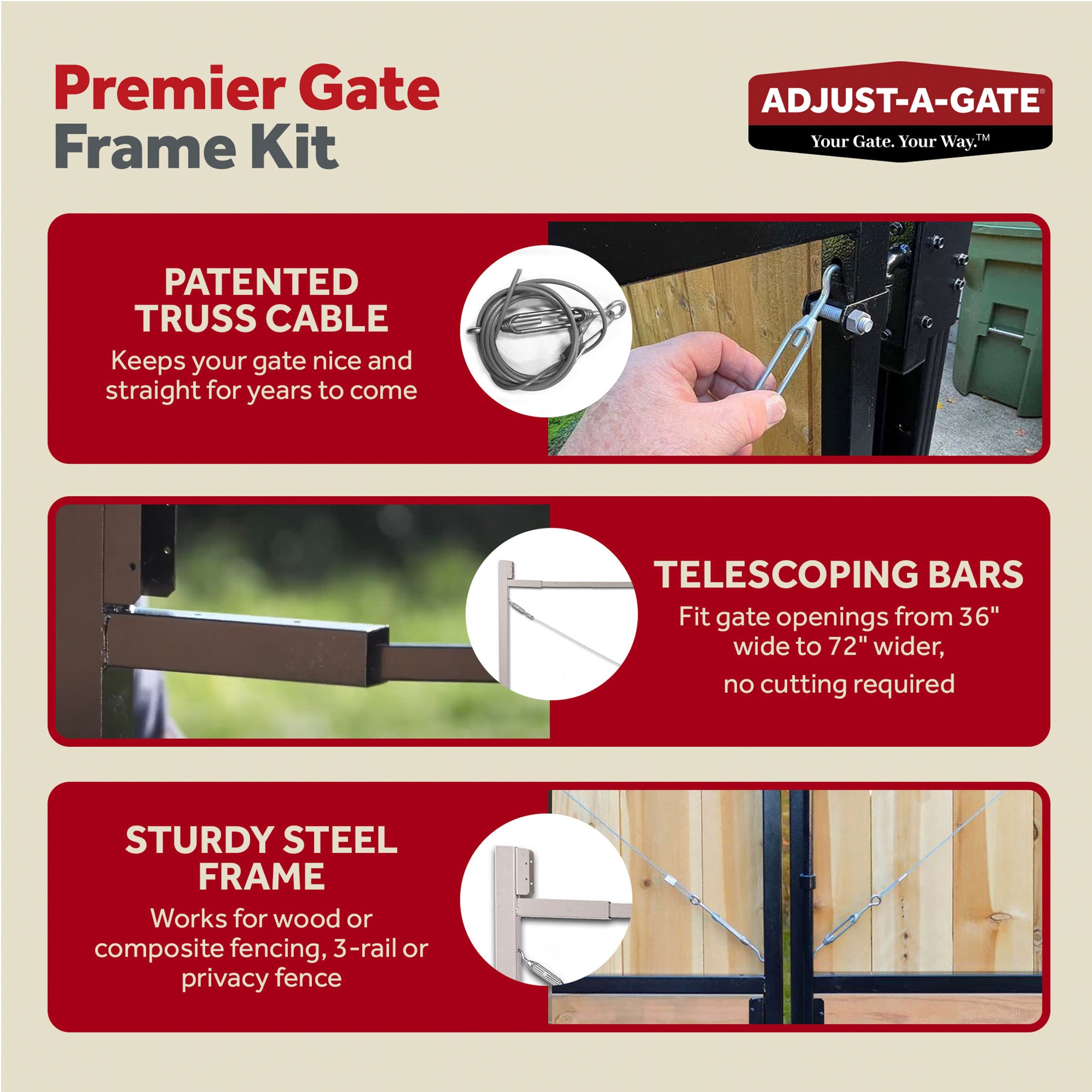 Adjust-A-Gate Steel Frame Gate Building Kit, 36"-72" Opening Up To 6' High(Used) - VMInnovations