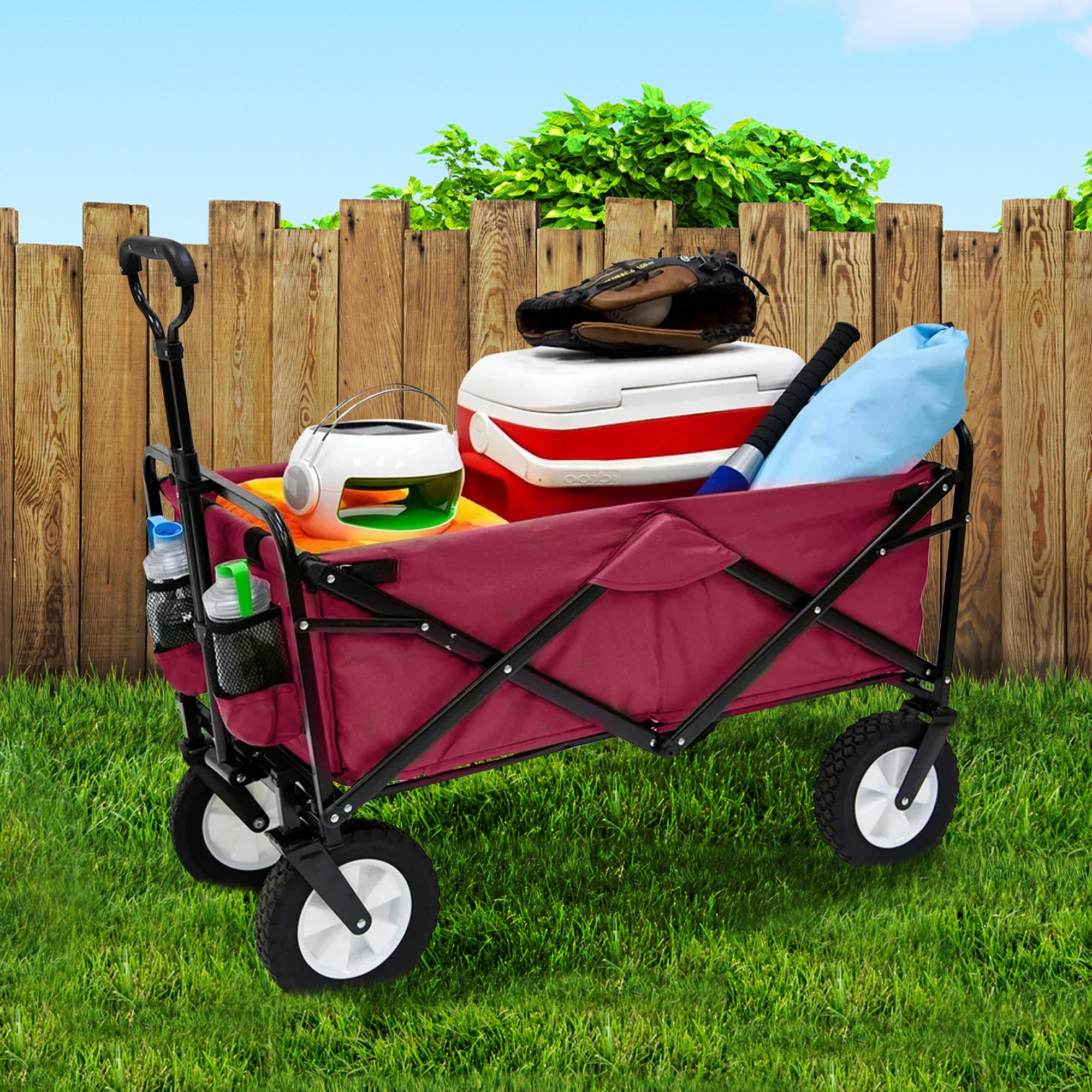 Mac Sports Durable Folding Outdoor Garden Utility Wagon Cart, Pink (Open Box) - VMInnovations