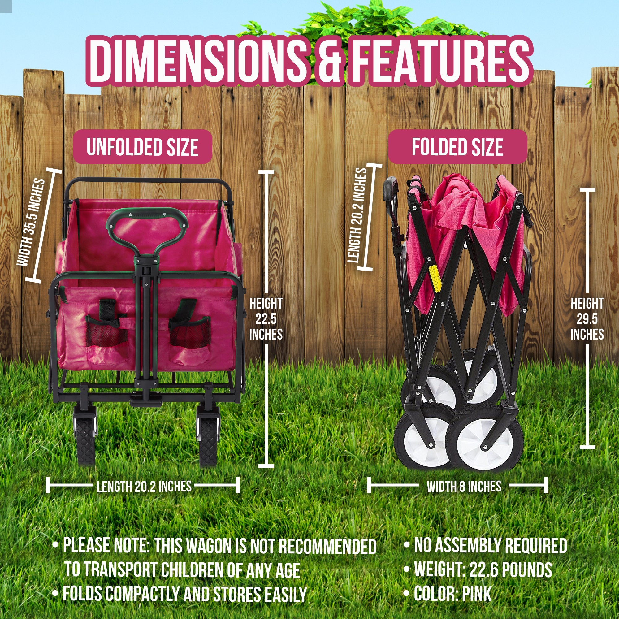 Mac Sports Durable Folding Outdoor Garden Utility Wagon Cart, Pink (Open Box) - VMInnovations