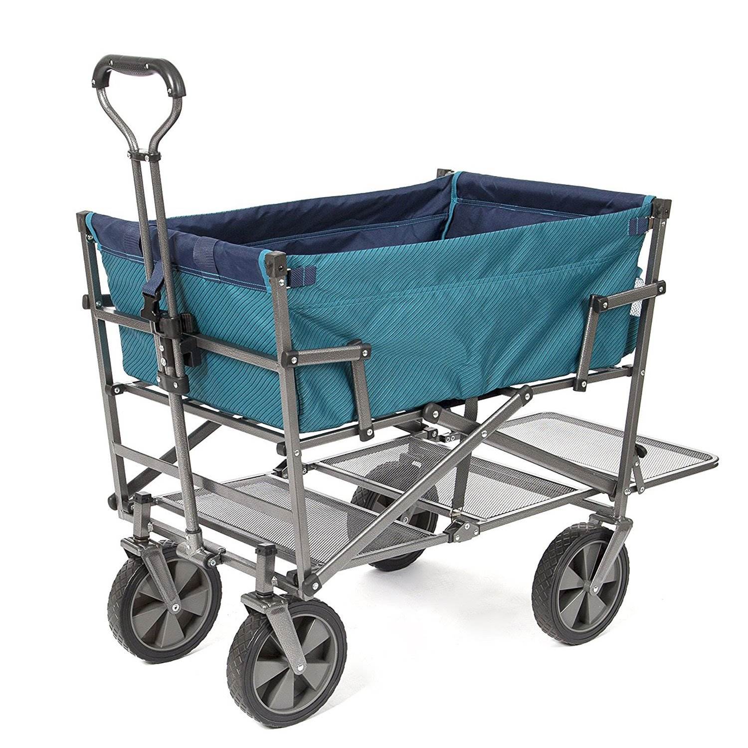 Mac Sports Double Decker Collapsible Yard Cart Garden Wagon, Teal (Open Box) - VMInnovations