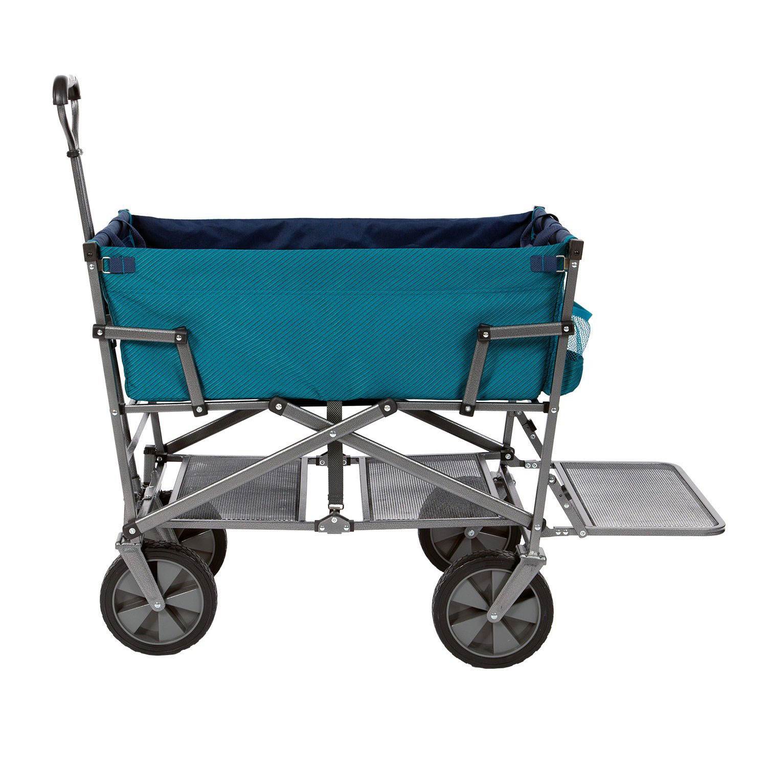 Mac Sports Double Decker Collapsible Yard Cart Garden Wagon, Teal (Open Box) - VMInnovations