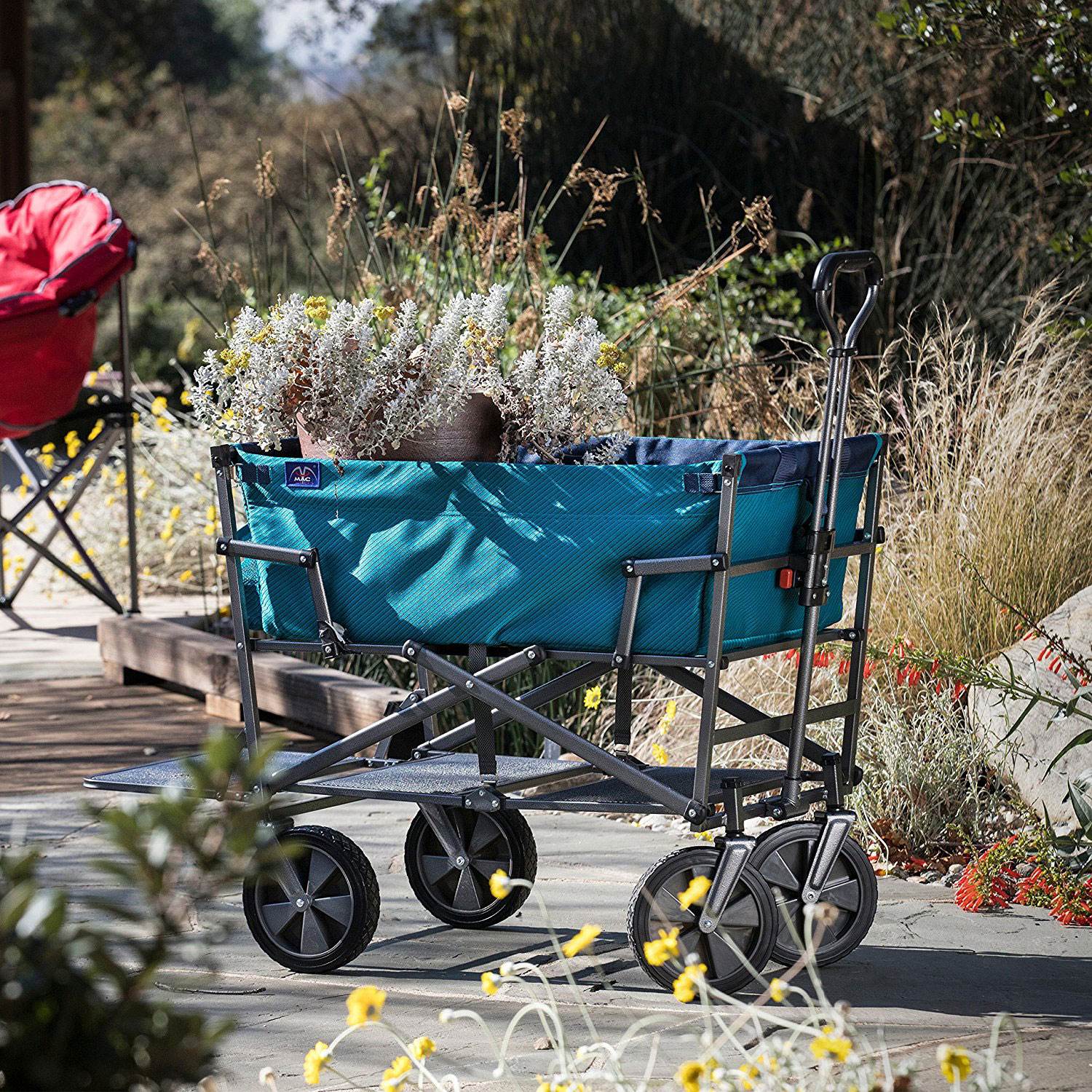 Mac Sports Double Decker Collapsible Yard Cart Garden Wagon, Teal (Open Box) - VMInnovations