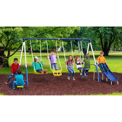 XDP Recreation Playground Galore Outdoor Swing Set with Glider, 3 Swings & Slide
