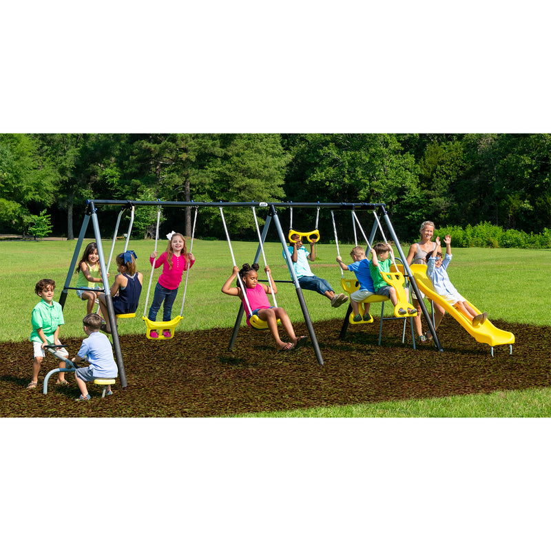 XDP Recreation Rising Sun Playground Outdoor Swing Set, Glider, SeeSaw, & Slide
