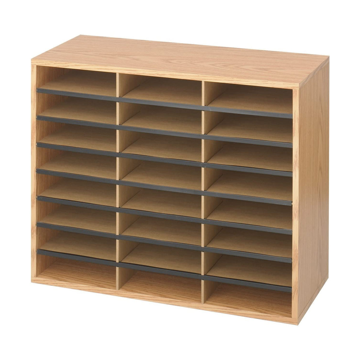Safco 24 Letter Size Wooden Storage Compartment Literature Organizer with Labels