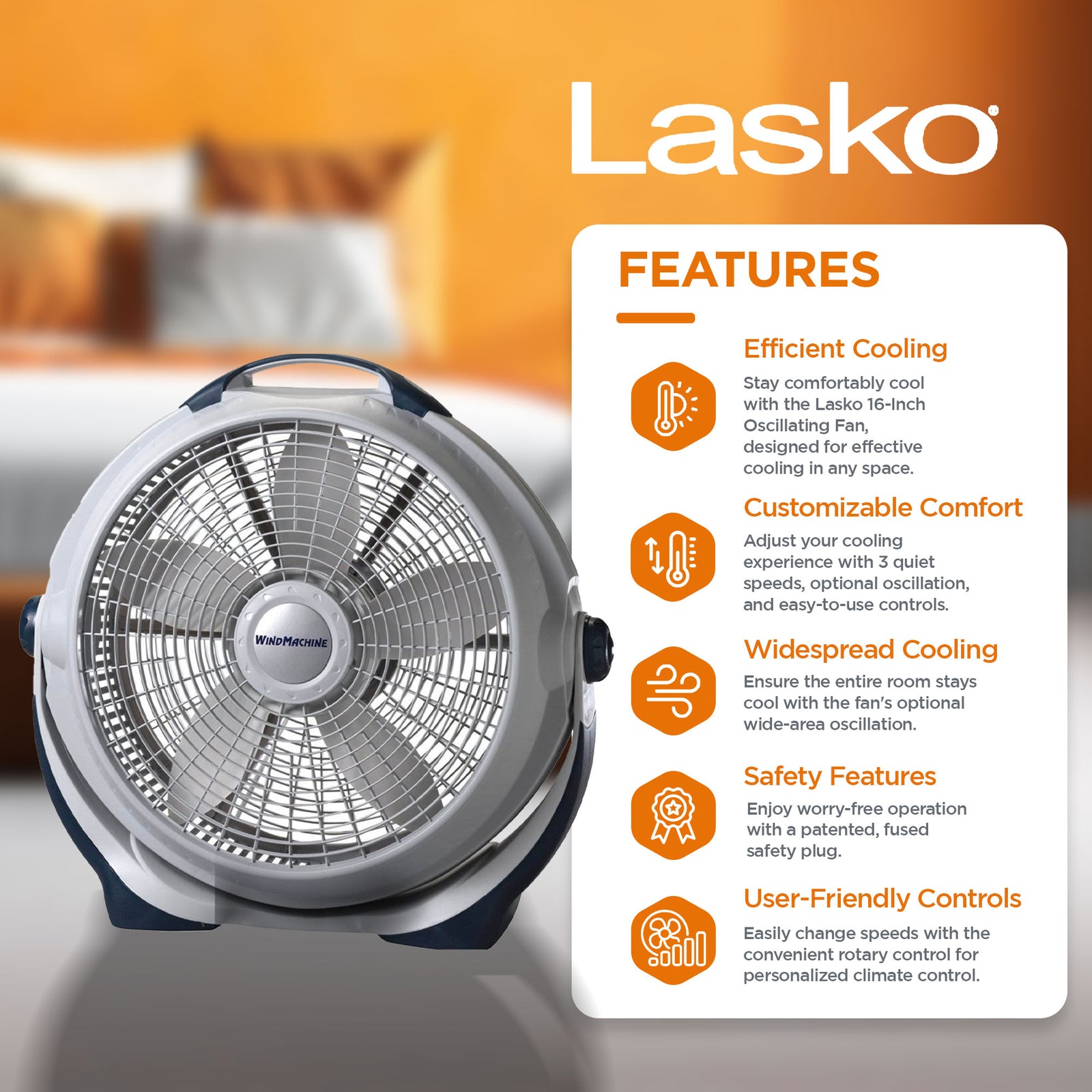 Lasko Wind Machine 3300 20 Inch 3 Speed Cooling Pivoting Head Floor Fan, Gray - VMInnovations