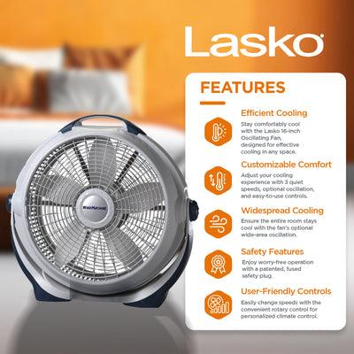 Lasko Wind Machine 3300 20" 3 Speed Cooling Pivoting Head Floor Fan (Open Box)