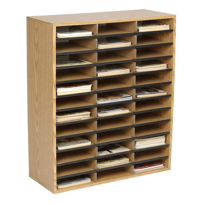 Safco 36 Letter Size Wooden Storage Compartment Literature Organizer with Labels