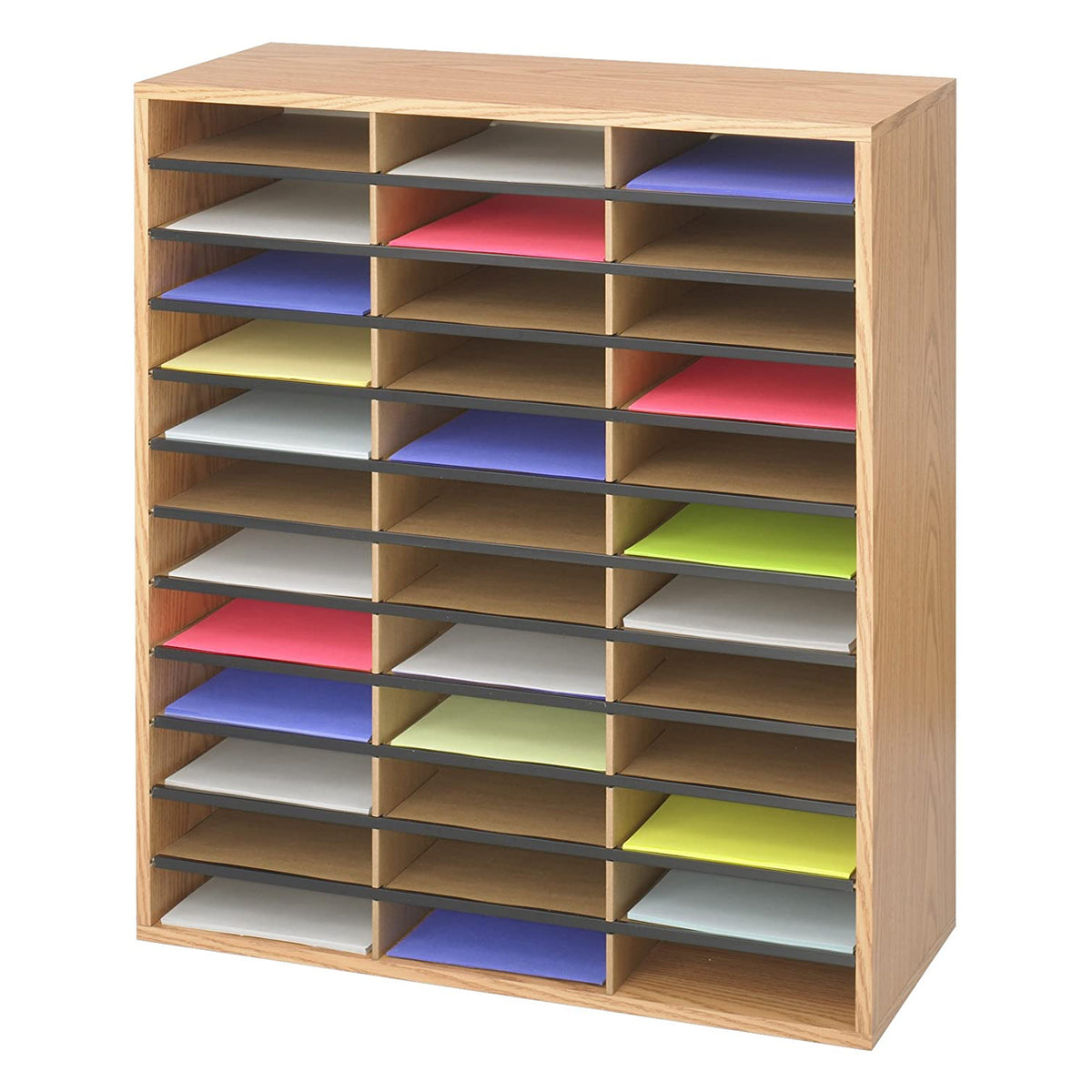 Safco 36 Letter Size Wooden Storage Compartment Literature Organizer with Labels