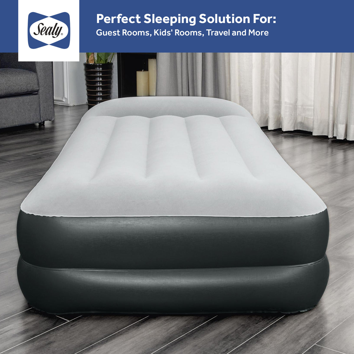 Sealy 94051E-BW 16 Inch Inflatable Mattress Twin Airbed w/ Built-In AC Air Pump (Refurbished)