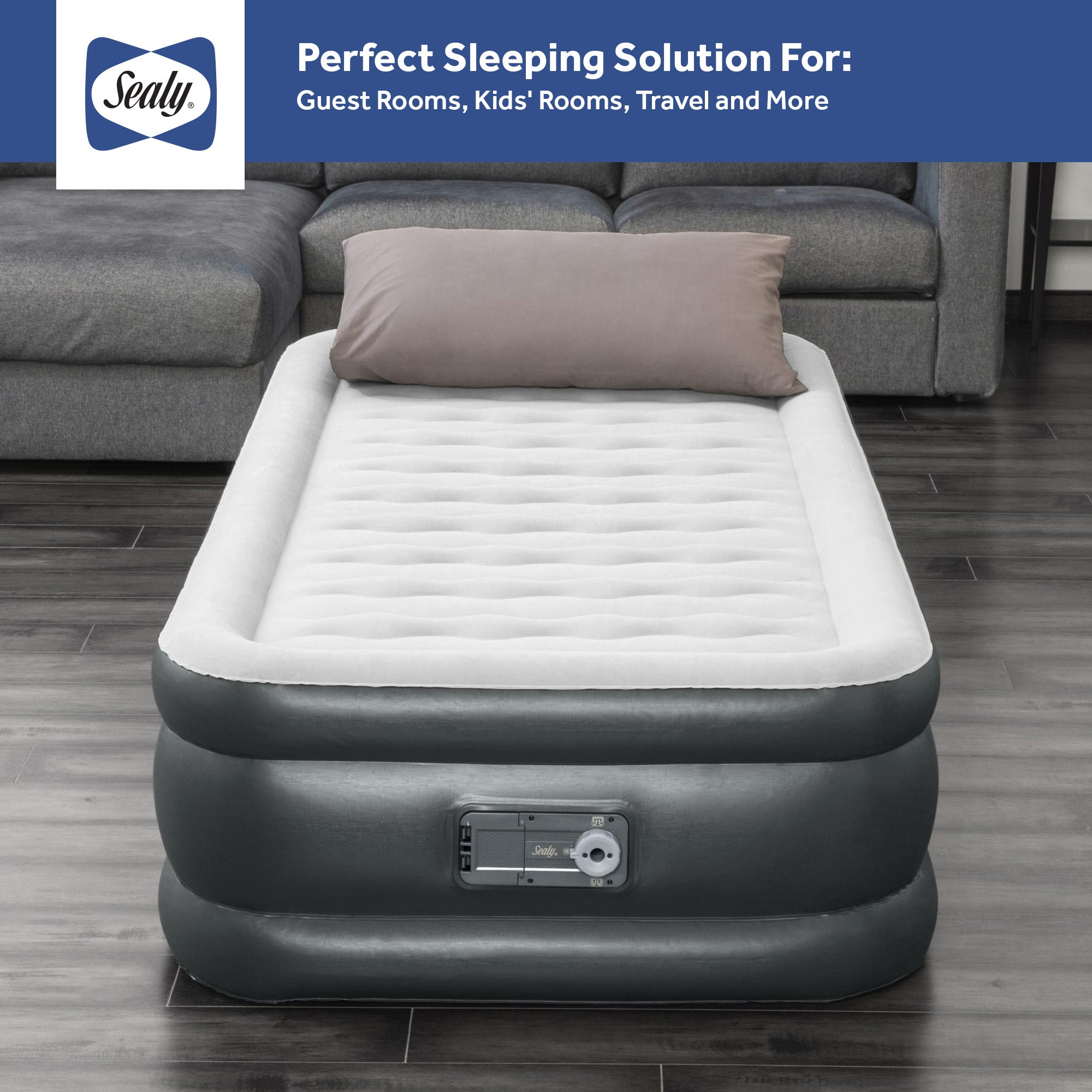 Sealy Tritech Twin Sized 18" Air Mattress Bed 2 Person w/Built-In AC Pump & Bag - VMInnovations