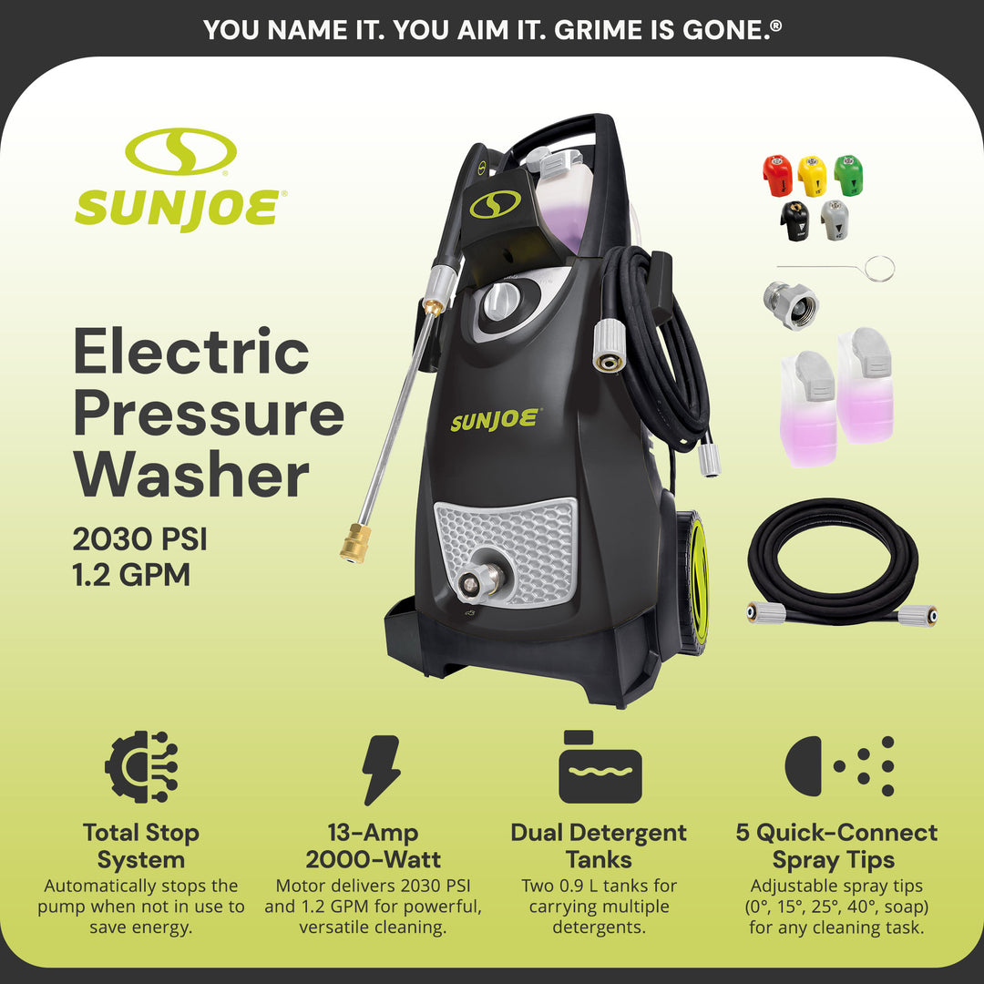 Sun Joe Electric Pressure Power Washer, Heavy-Duty, Cleaning Machine for Patios, Decks, & Sidewalks, Safety First GFCI Power Cord, w/Dual Soap Tanks, SPX3000