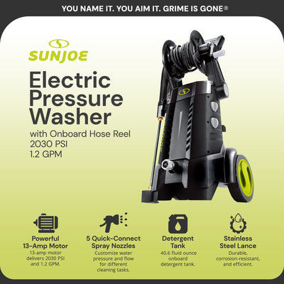 Sun Joe 14.5 Amp 2030 PSI Corded Electric Pressure Washer w/ Hose Reel(Open Box)