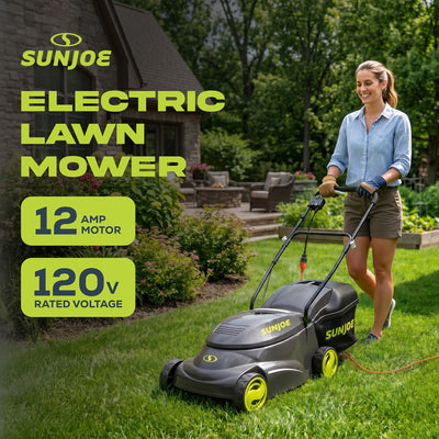Sun Joe MJ401E 14 Inch 12 Amp Home Electric Corded Push Behind Lawn Mower, Green - VMInnovations