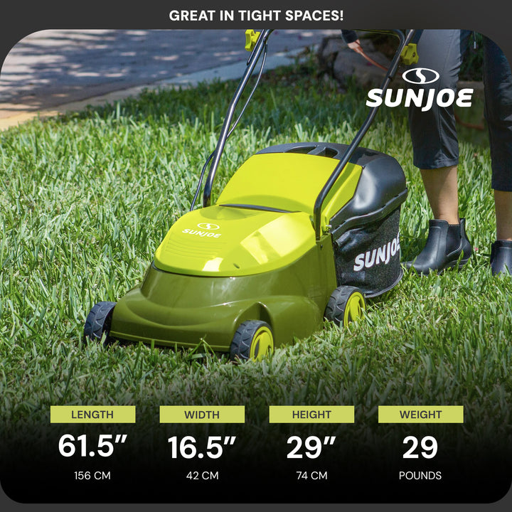 Sun Joe MJ401E 14 Inch 12 Amp Home Electric Corded Push Behind Lawn Mower, Green