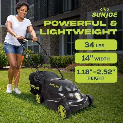 Sun Joe MJ401E 14 Inch 12 Amp Home Electric Corded Push Behind Lawn Mower, Green - VMInnovations