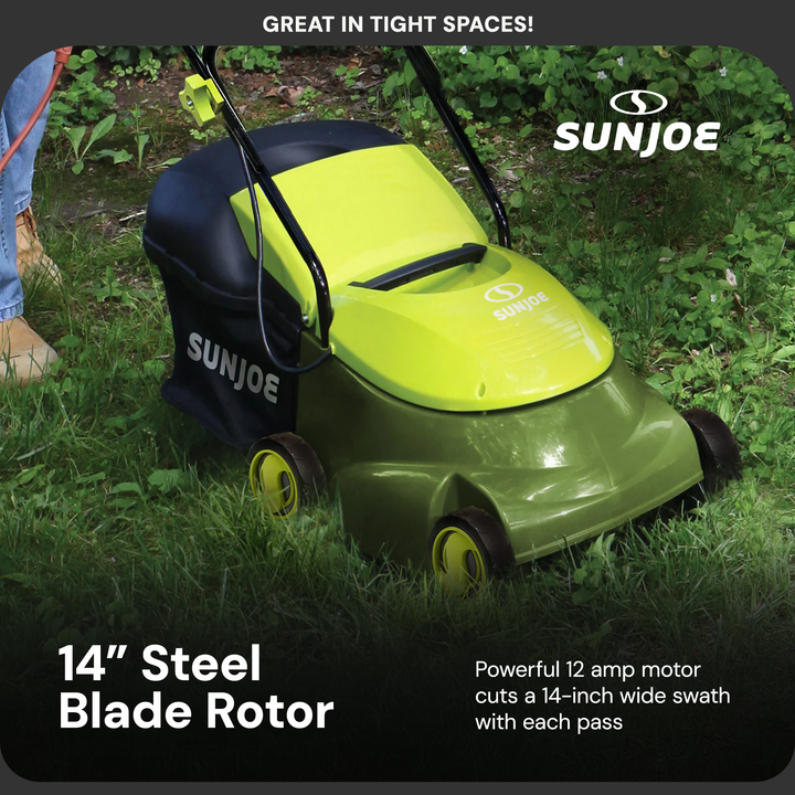 Sun Joe MJ401E 14 Inch 12 Amp Home Electric Corded Push Behind Lawn Mower, Green - VMInnovations
