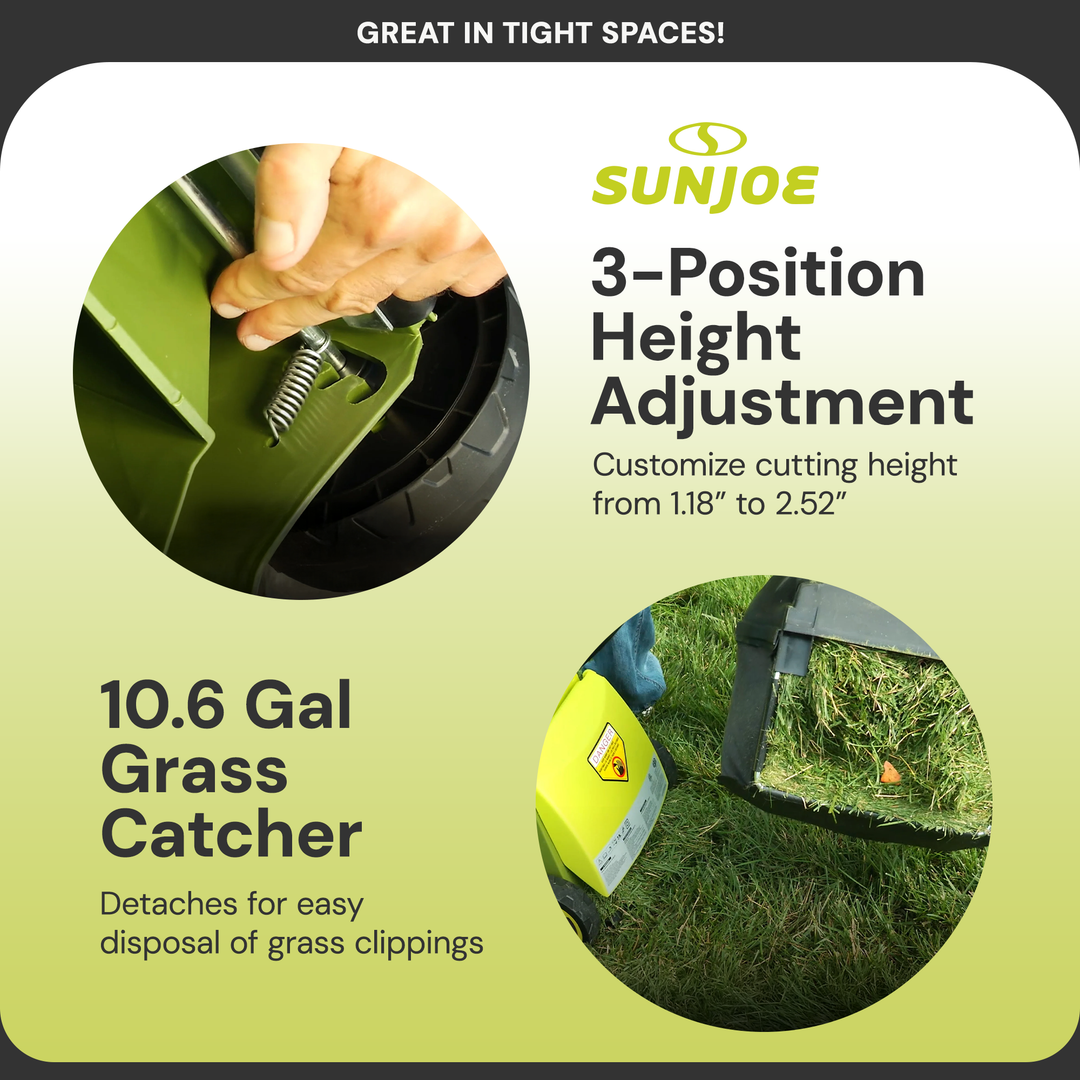 Sun Joe MJ401E 14 Inch 12 Amp Home Electric Corded Push Behind Lawn Mower, Green - VMInnovations