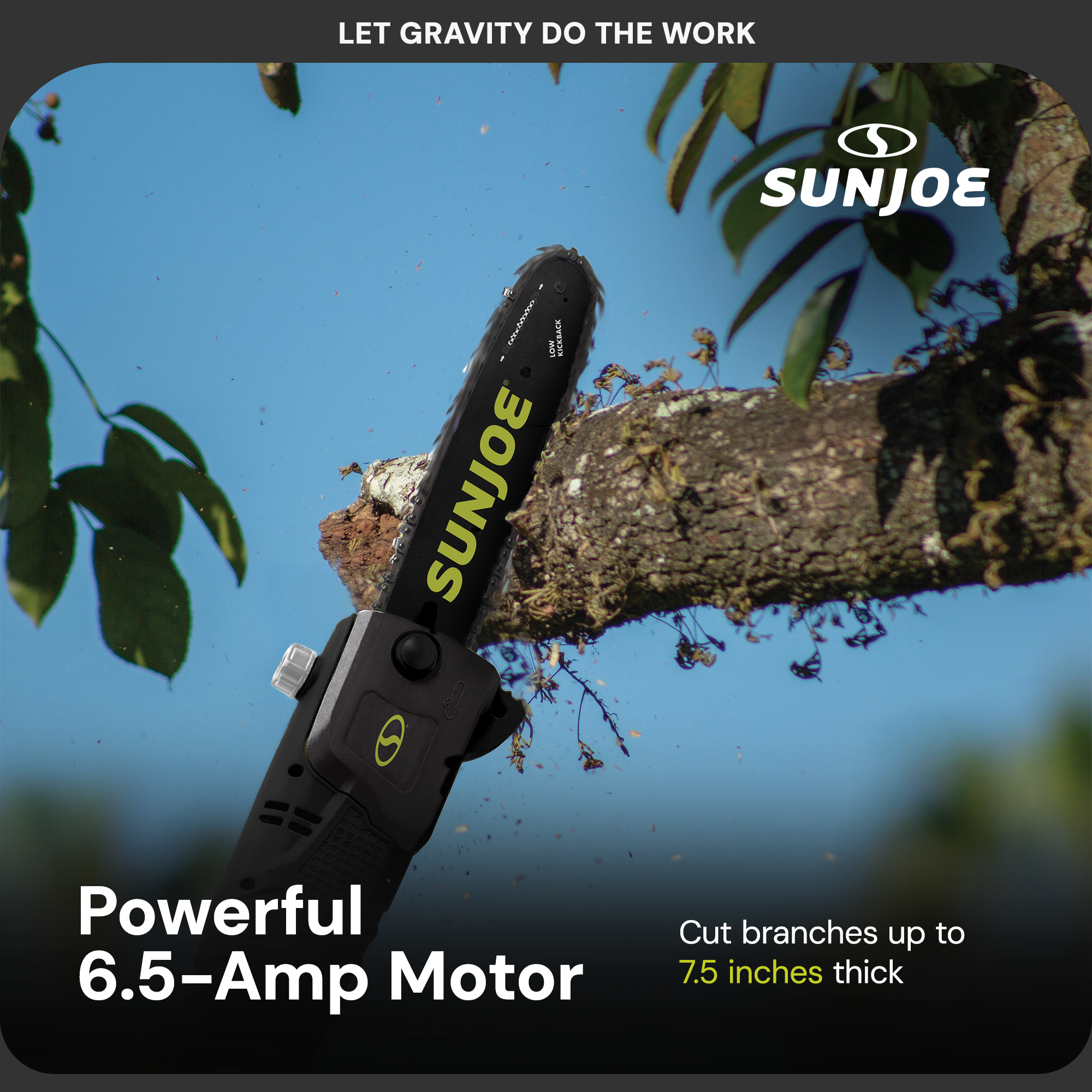 Sun Joe SWJ802E 8 Inch 6.5 Amp Electric Telescoping Multi Angle Pole Chainsaw