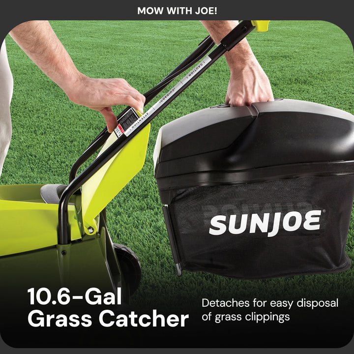 Sun Joe 28V Cordless Electric 14 Inch Push Behind Lawn Mower, Green (Open Box)