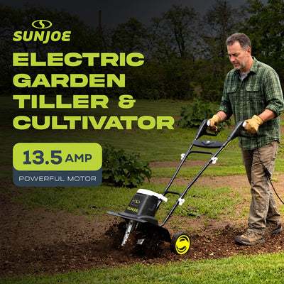 Sun Joe Electric Garden Tiller Cultivator, Steel Tines, 13.5 Amp, 16" (Open Box)