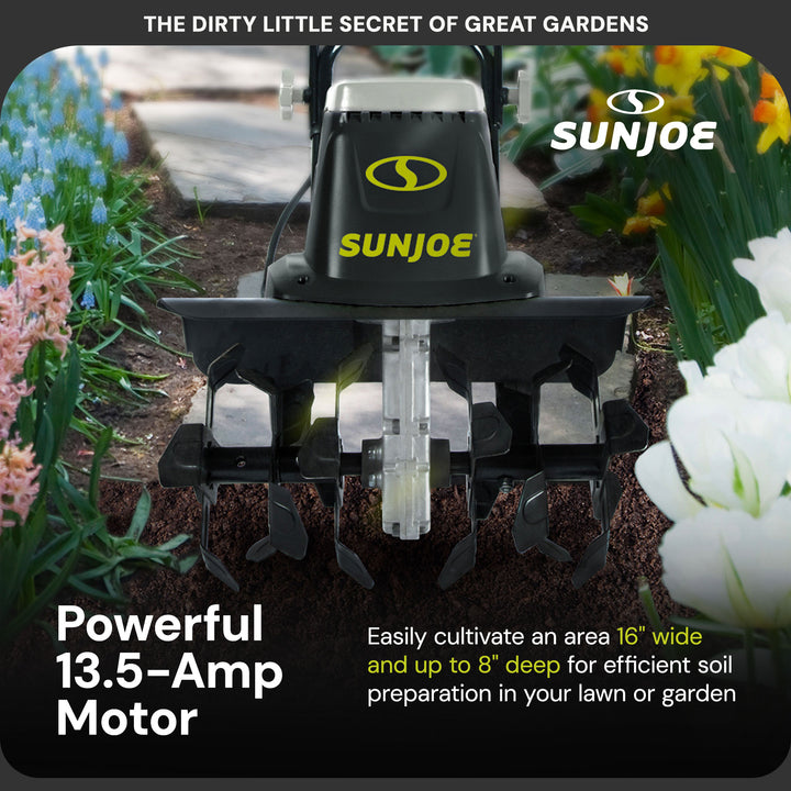 Sun Joe Electric Garden Tiller, Steel Tines, 13.5 Amp, 16 Inch, Black(For Parts)