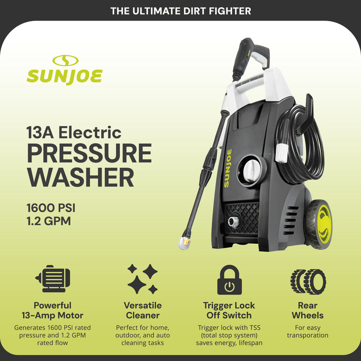 Sun Joe Electric Water Pressure Washer, Portable Washer, SPX1000, PWMA Certified