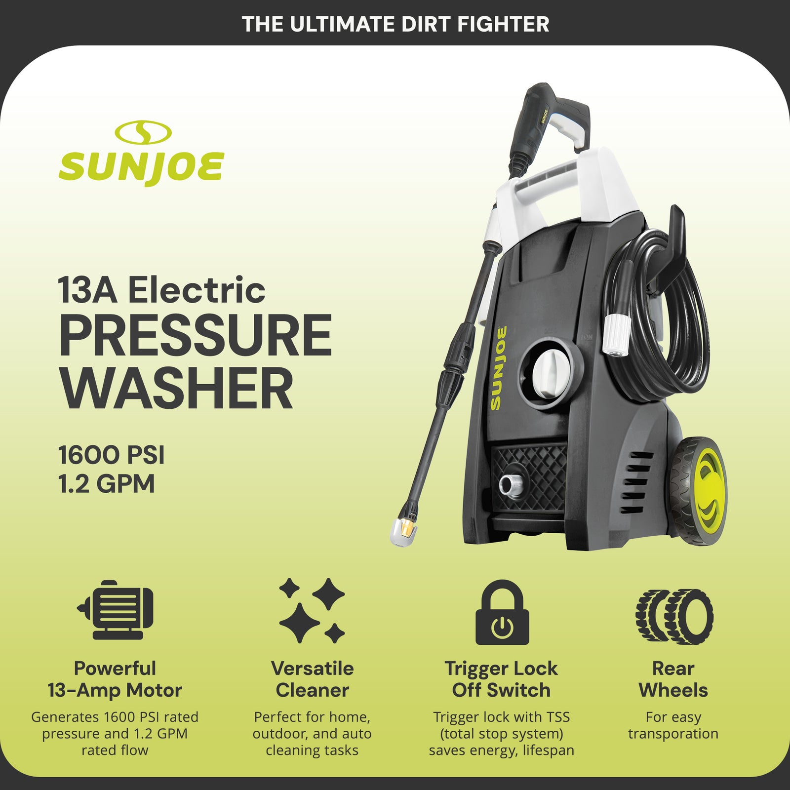 Sun Joe Electric Pressure Washer with 11-Amp Motor and 1.1 GPM, SPX1000 - Portable Water Cleaner with Adjustable Spray Wand for Car, Garden, and Patio Washing and Cleaning - VMInnovations