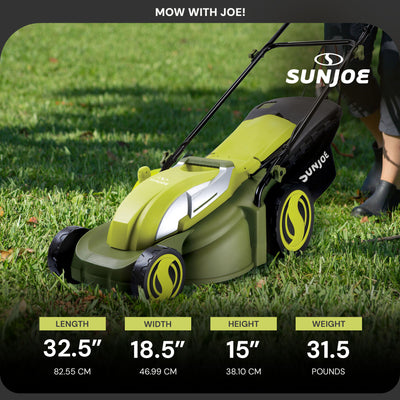 Sun Joe Push Lawn Mower and Mulcher, 17" Walk Behind Grass Cutter, SUJ-MJ403E
