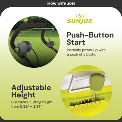 Sun Joe Push Lawn Mower and Mulcher, 17" Walk Behind Grass Cutter, SUJ-MJ403E