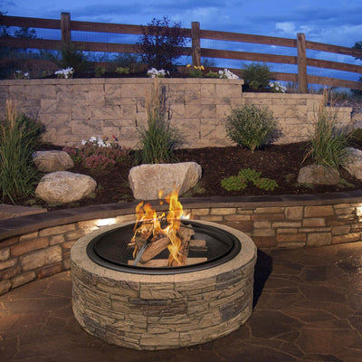 Sun Joe SJFP35-STN 35 Inch Outdoor Cast Stone Fire Pit w/ Screen, Natural Stone