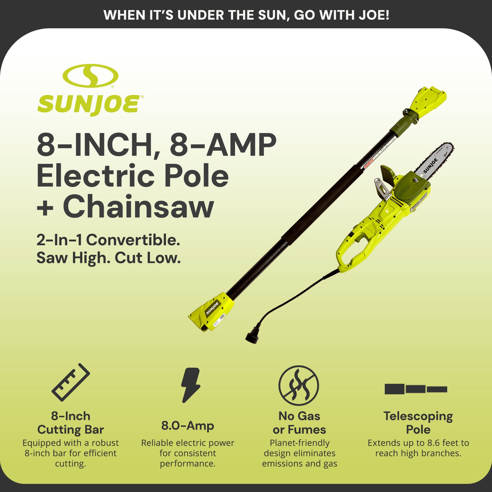 Sun Joe 120V Convertible Pole Chainsaw, Electric Telescoping Trimmer, SWJ806E - VMInnovations