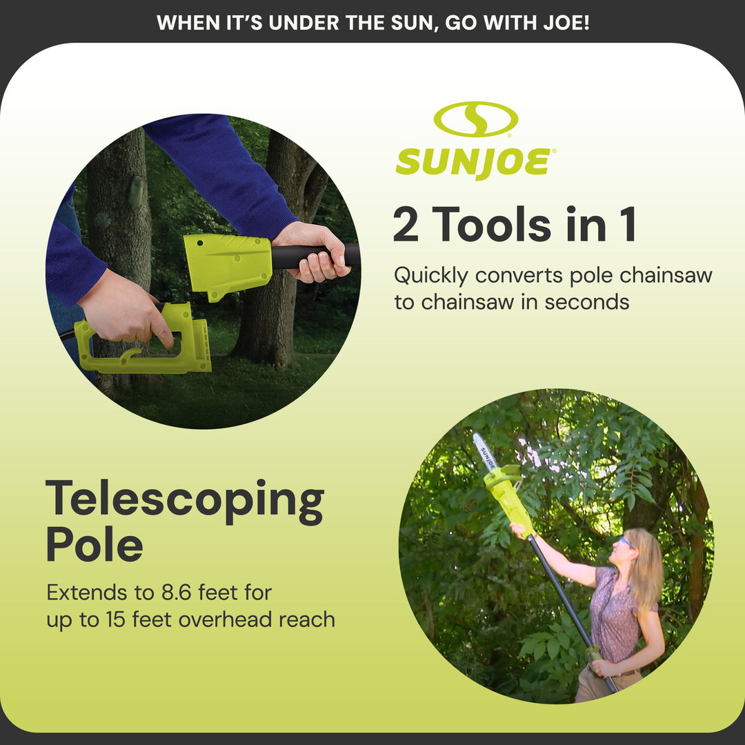 Sun Joe 120V Convertible Pole Chainsaw, Electric Telescoping Trimmer, SWJ806E - VMInnovations