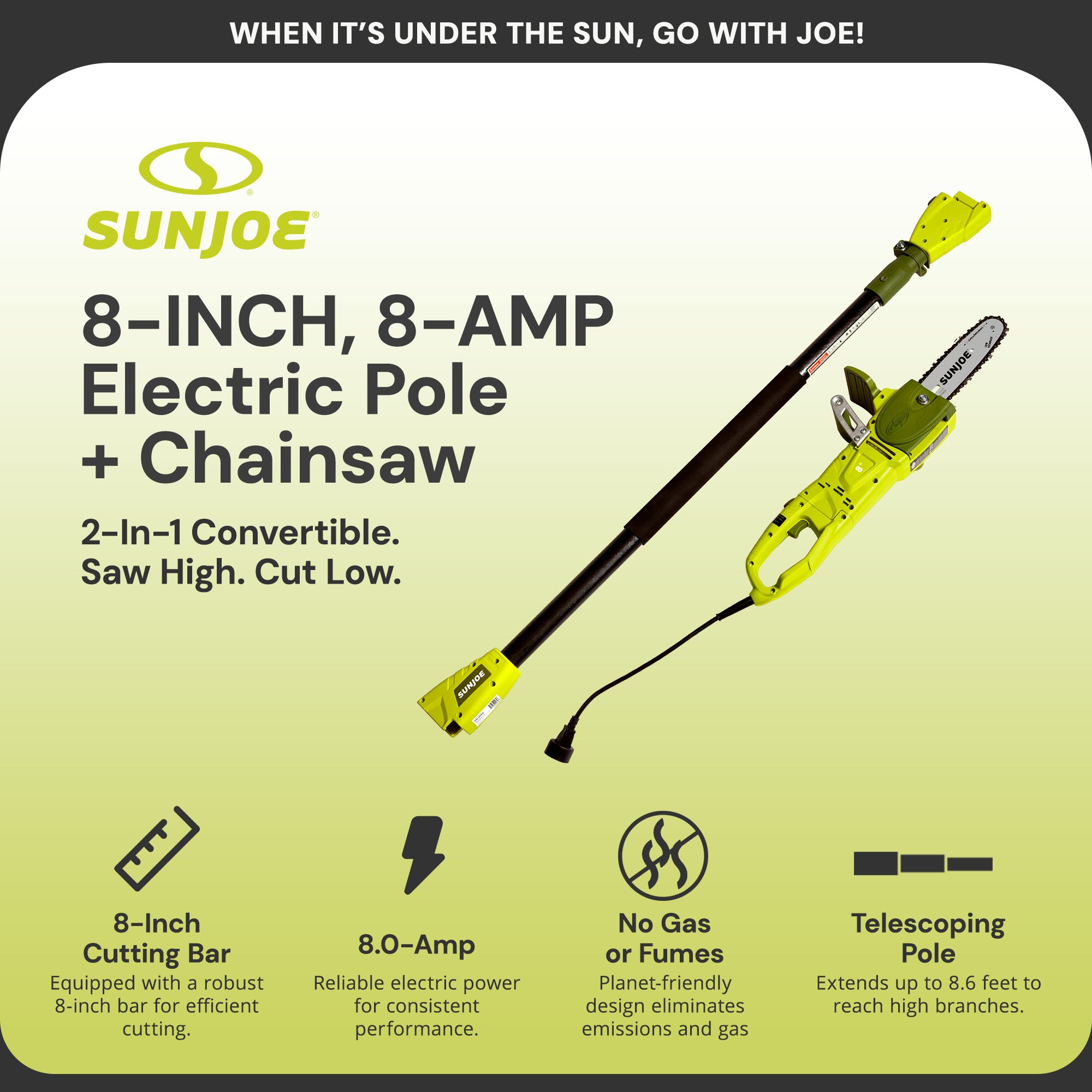 Sun Joe 8" 8 Amp Electric 8.6' Telescoping Convertible Pole Chainsaw (Open Box) - VMInnovations