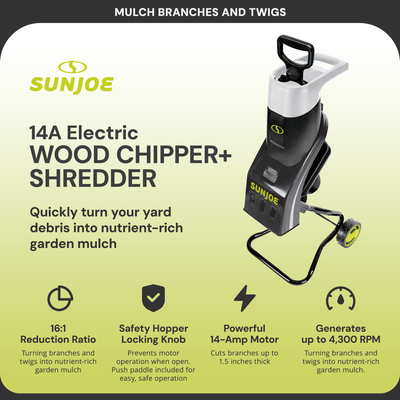 Sun Joe CJ601E Electric Garden Wood  Leaf Waste Chipper Shredder Mulcher, Green - VMInnovations