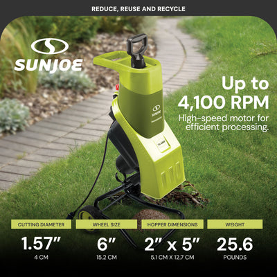 Sun Joe CJ602E Electric Garden Wood  Leaf Waste Chipper Shredder Mulcher, Green - VMInnovations