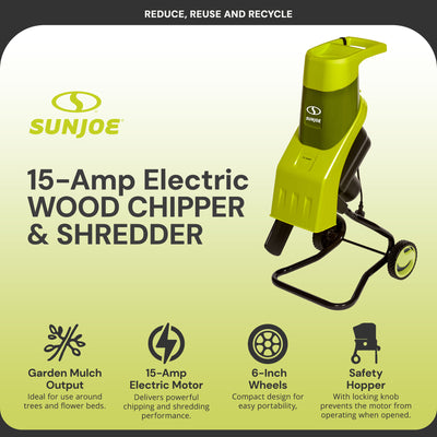 Sun Joe CJ602E Electric Garden Wood  Leaf Waste Chipper Shredder Mulcher, Green - VMInnovations