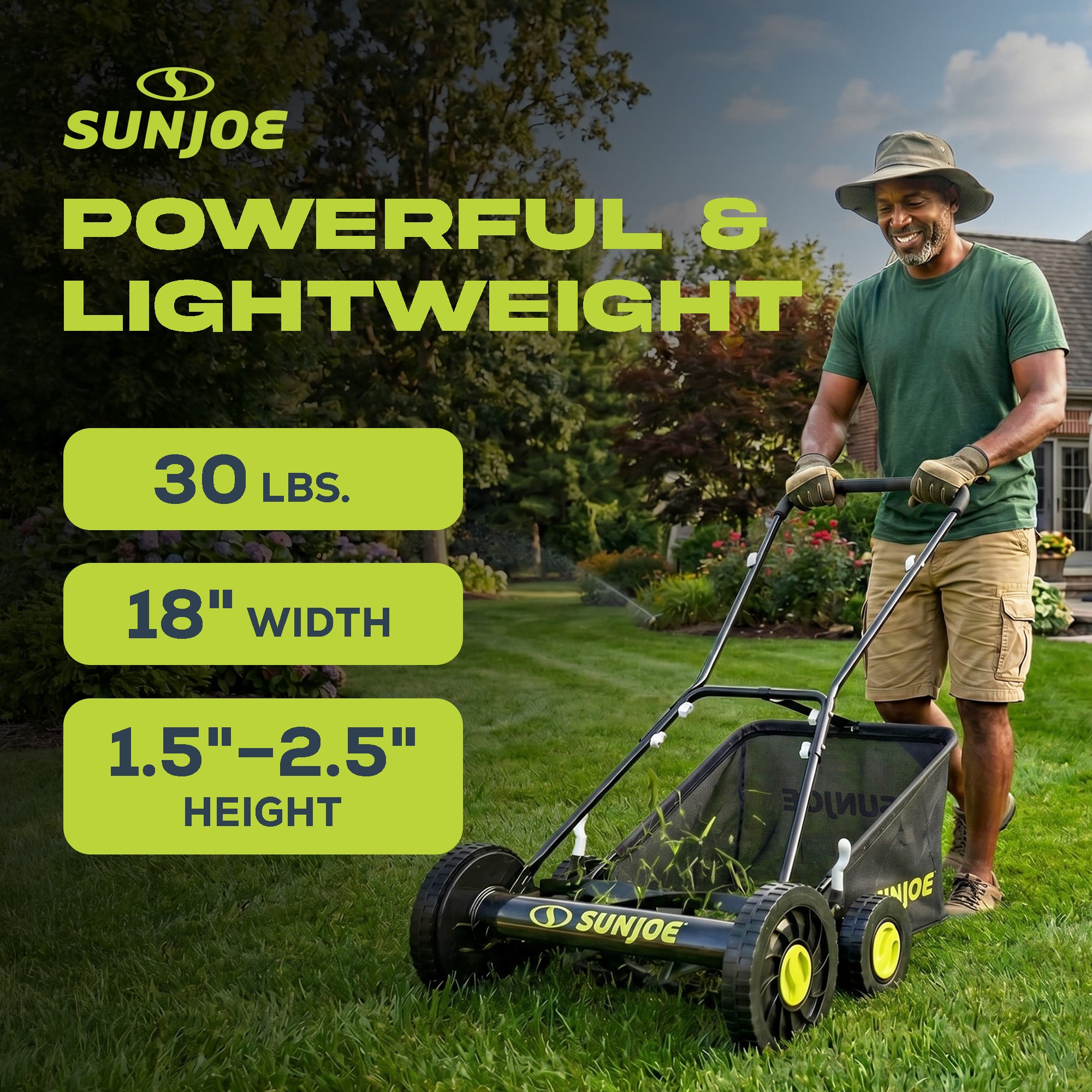 Sun Joe Manual Reel 18" Push Behind Lawn Mower with Grass Catcher, SUJ-MJ501M - VMInnovations