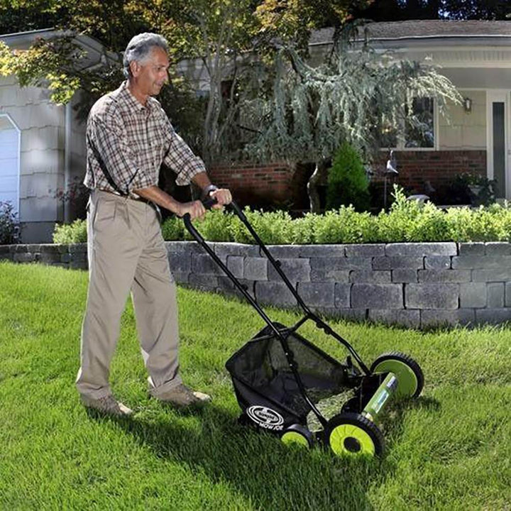 Sun Joe Manual Reel 18" Push Behind Lawn Mower w/ Grass Catcher, Green (Used)