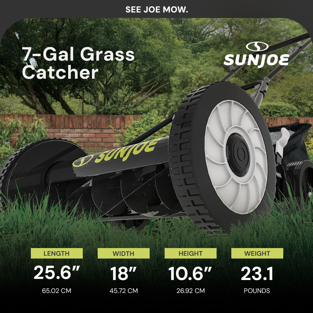 Sun Joe Manual Reel 18" Push Behind Lawn Mower with Grass Catcher, SUJ-MJ501M