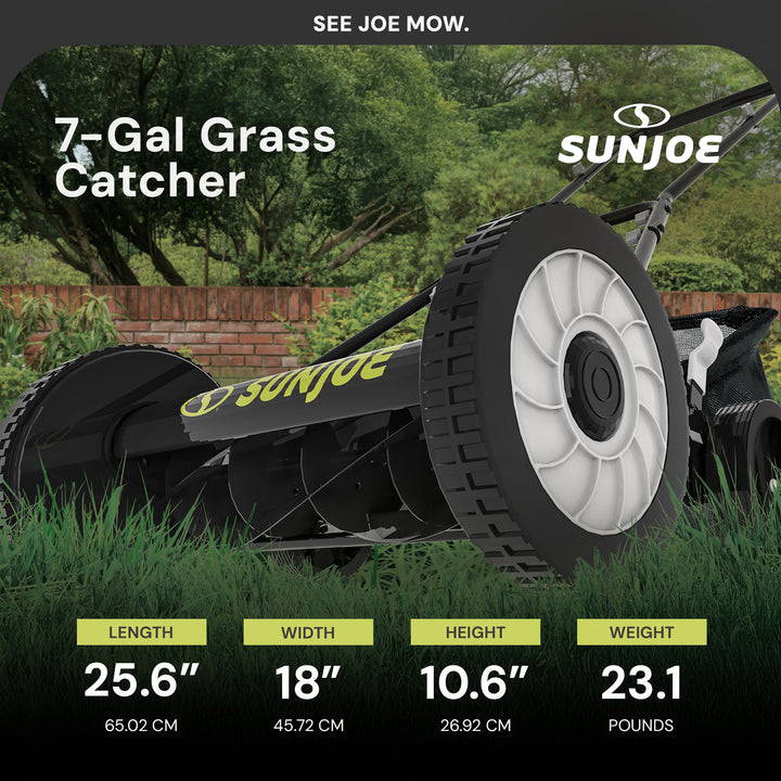 Sun Joe Manual Reel 18" Push Behind Lawn Mower with Grass Catcher, SUJ-MJ501M