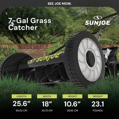 Sun Joe MJ501M Manual Reel 18" Lawn Mower w/ Grass Catcher, Green (Open Box)