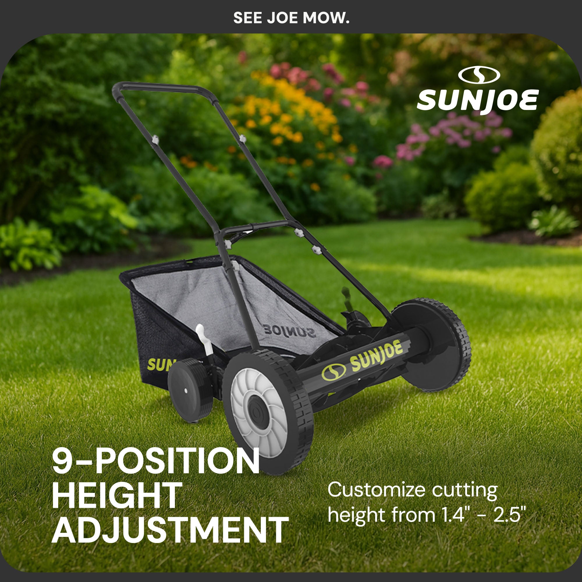 Sun Joe MJ501M Manual Reel 18" Lawn Mower w/ Grass Catcher, Green (Open Box)