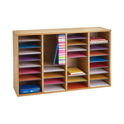 Safco Products Wood Storage Organizer w/ 36 Adjustable Compartments, Medium Oak