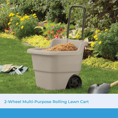 Suncast 15 Gallon Poly Multipurpose Rolling Lawn and Garden Cart, Taupe (2 Pack) - VMInnovations