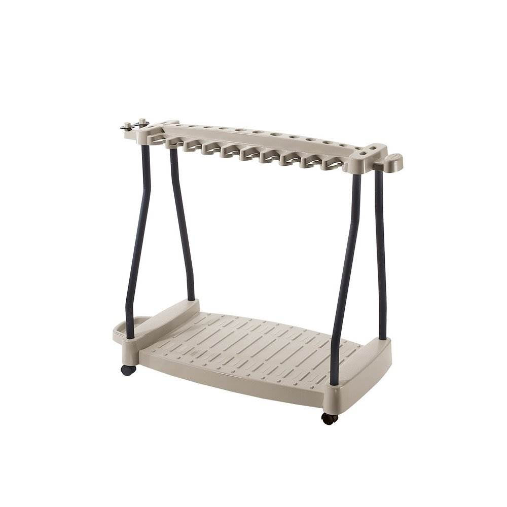 Suncast Steel Core 150 Pound Capacity Garden Yard Cart Rolling Tool Rack, Taupe