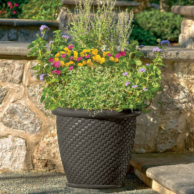 Suncast 1807J4 18 x 16.5 Inch Wicker Resin Flower Pot Garden Planter, Dark Brown - VMInnovations