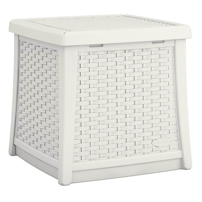Suncast Elements 13 Gallon Backyard Patio End Table with Built In Storage, White