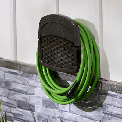 Suncast Hangout 150ft Resin Wicker Mounted Storage Hose Rack, Brown (Open Box)